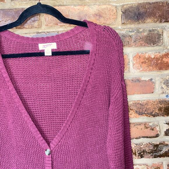 Arizona Jean Co Burgundy Button Down Cardigan Sweater Women's Size Medium - Picture 2 of 6